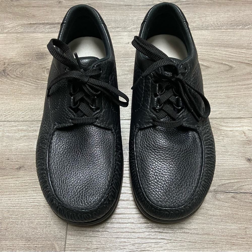SAS Bout Time Black Leather Shoes Mens Size 10 Wide Moc Toe Sneakers Made In USA